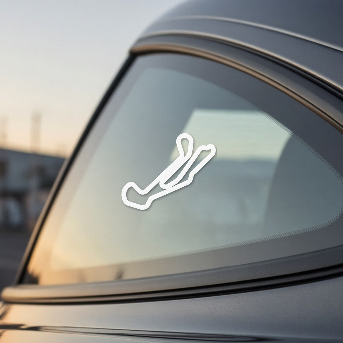 Barber track outline sticker on a car window