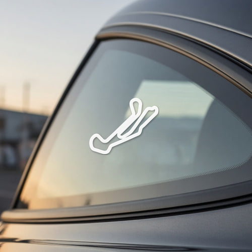 Barber track outline sticker on a car window