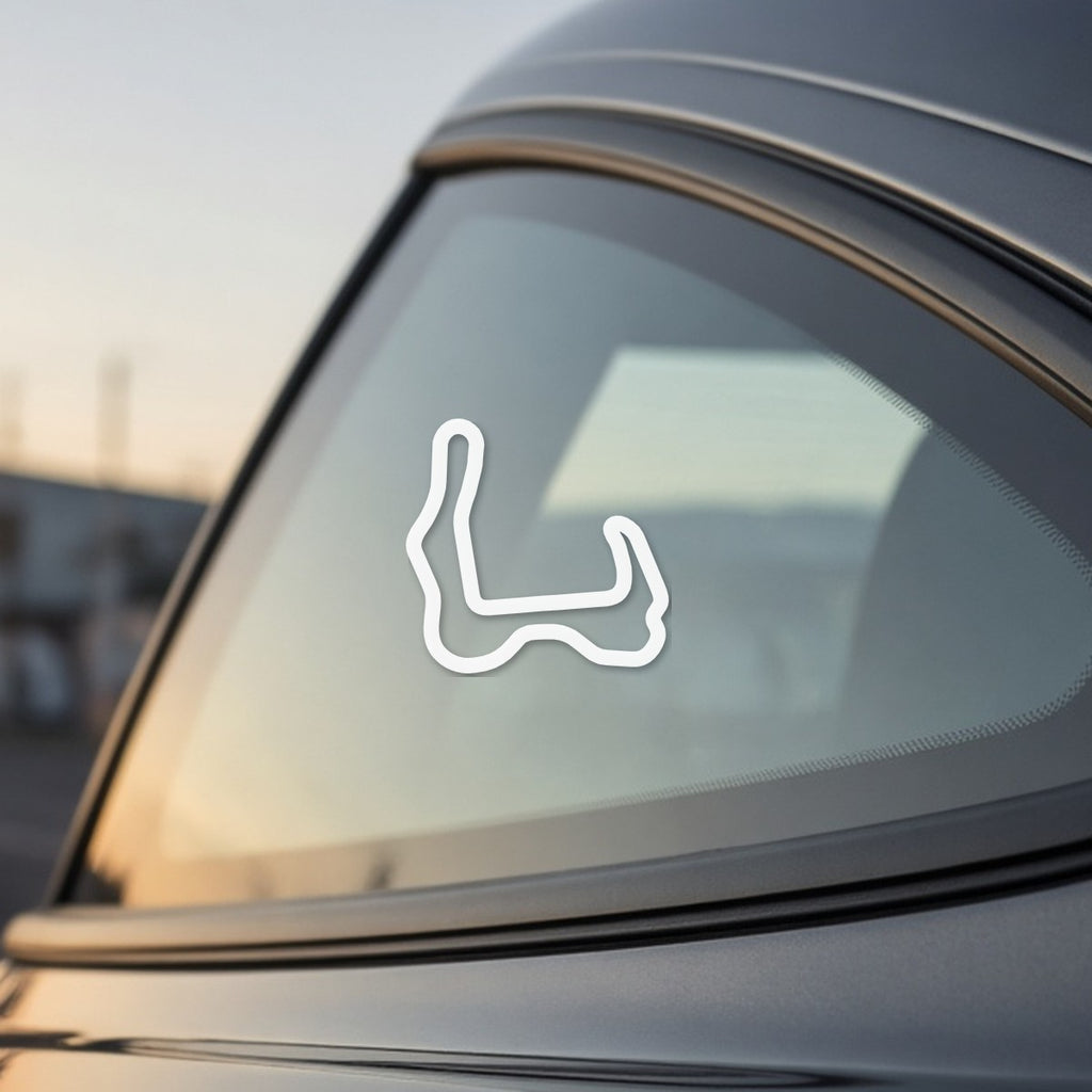Buttonwillow track outline sticker on a car window