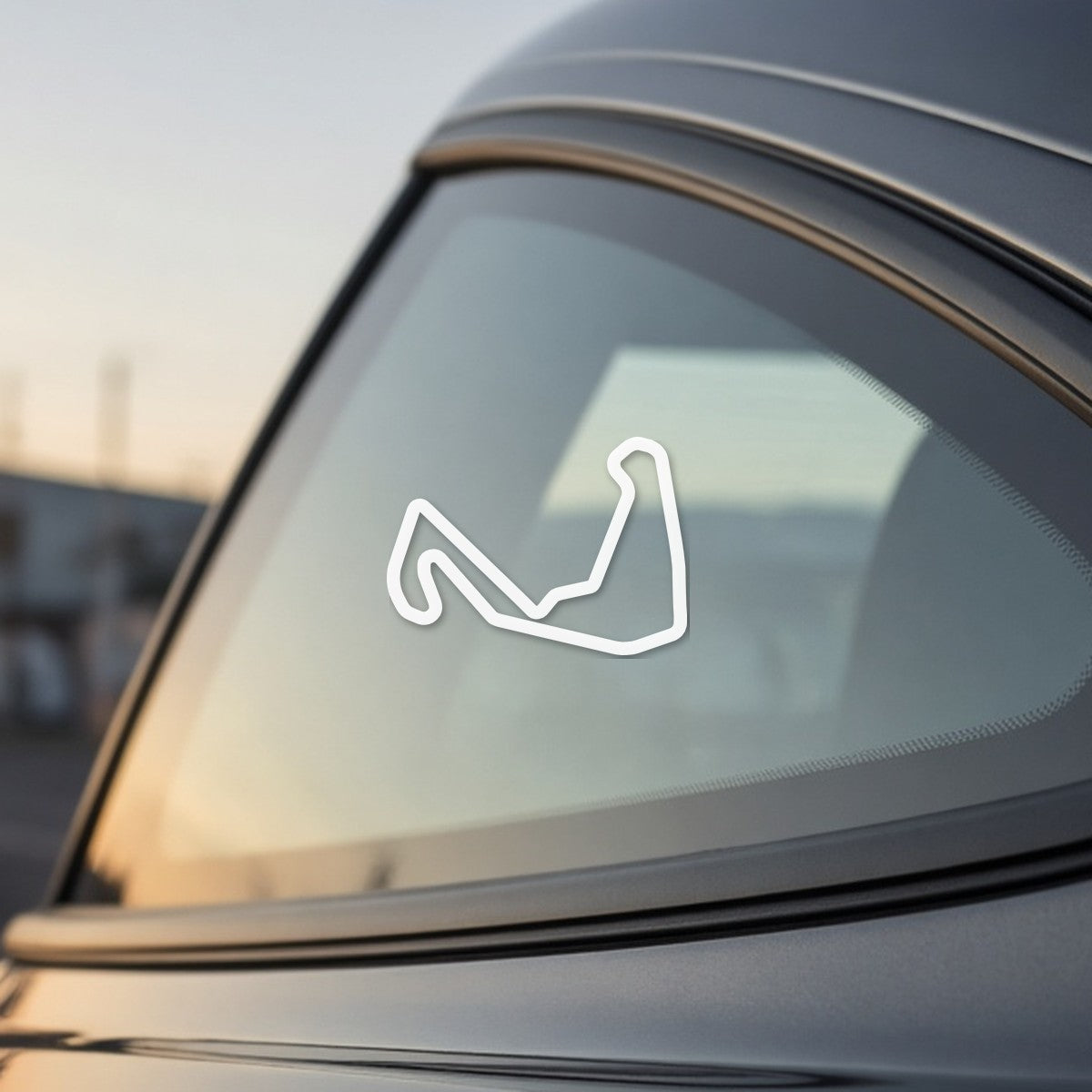 Carolina Motorsports Park track outline sticker on a car window