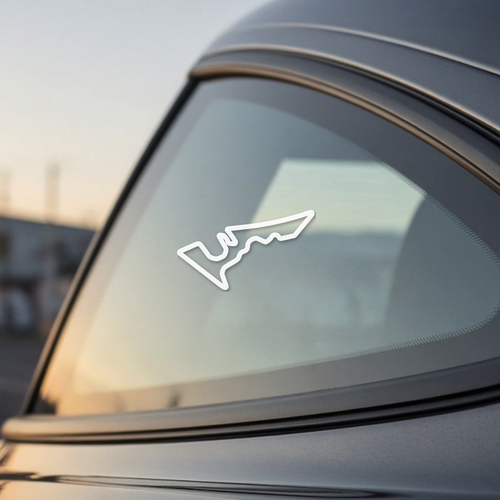 COTA track outline sticker on a car window