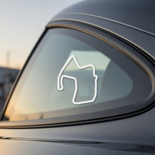 Laguna Seca track outline sticker on a car window