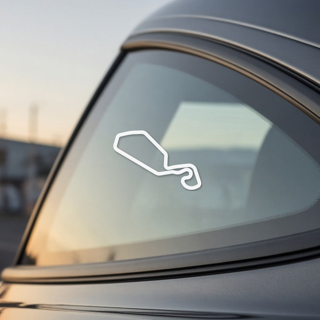 NJMP Thunderbolt track outline sticker on a car window