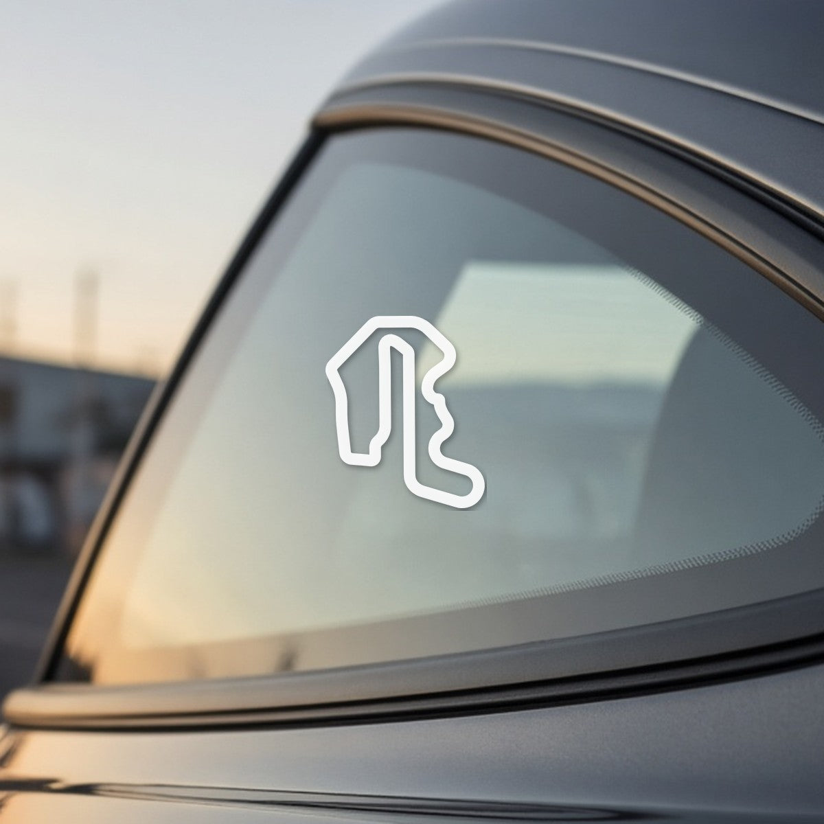 Thunderhill track outline sticker on a car window